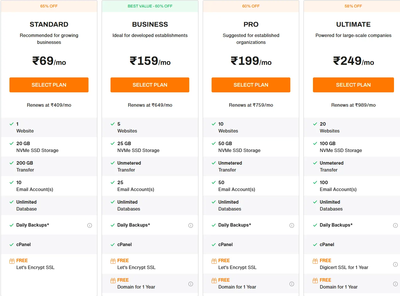 BigRock Linux hosting plans and prices, September 2026