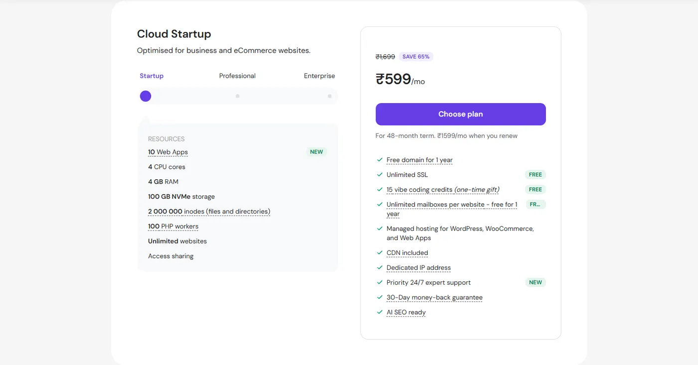 Hostinger cloud hosting plans, September 2026